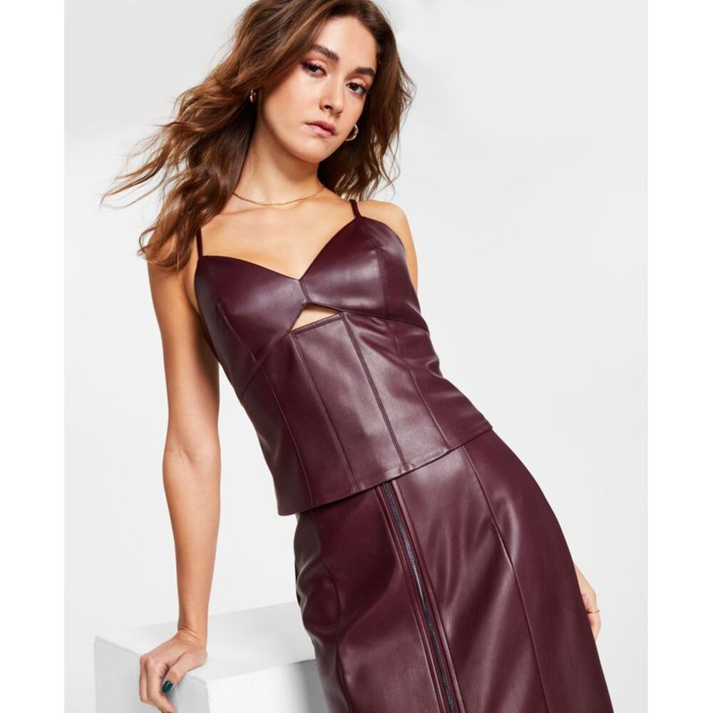 Women's Cutout Faux-Leather Corset Top